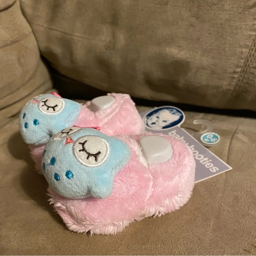 Gerber Owl Baby Slippers | Pink Plush Infant Booties (0–6 Months)